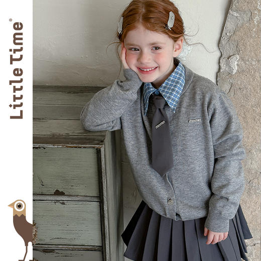 littletime女童套装2025秋冬新款儿童洋气学院风外套百褶裙三件套 商品图4