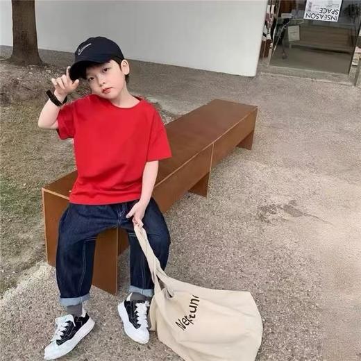 清货~男童女童同款100%棉红色纯色T恤-喜出 商品图2