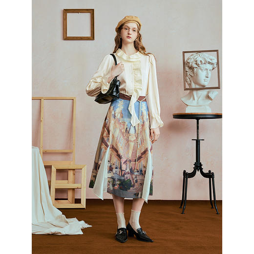 两三事 落日香槟 2025秋季新款优雅荷叶边拼接长袖衬衫女 商品图2