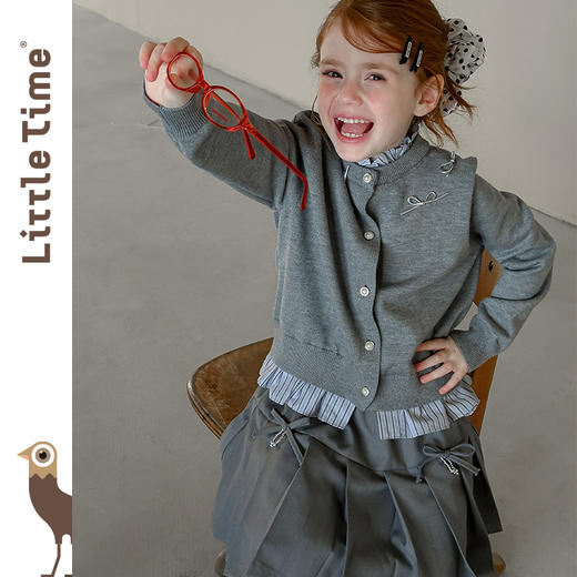 littletime女童套装2025秋冬新款洋气蝴蝶结针织衫百褶裙两件套 商品图0