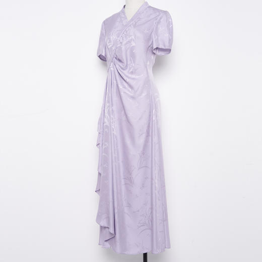 吉祥衣家新中式国风蚕桑丝裙子气质修身女装紫兰秀空蹊真丝连衣裙 商品图1