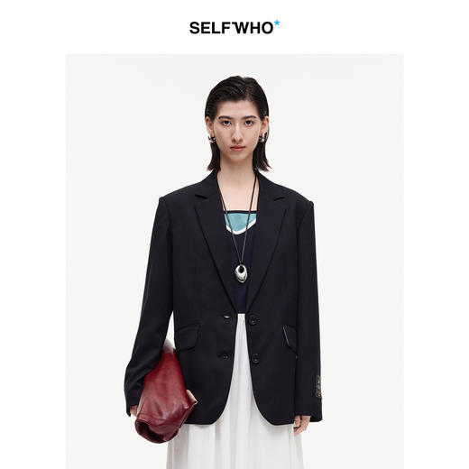 [宋佳同款]SELFWHO羊毛混纺西装外套女2025秋季新款廓形西服上衣 商品图0