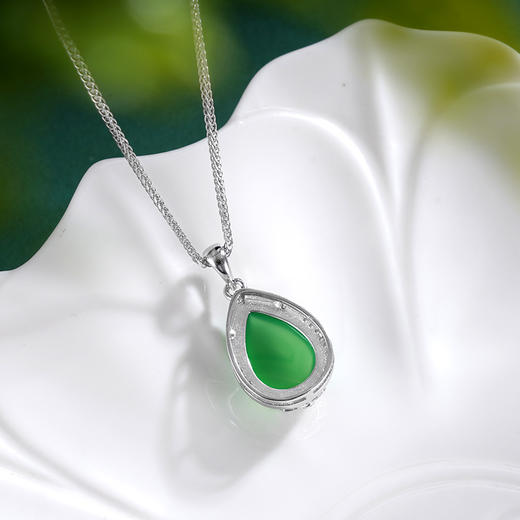 子佩集S925银【荷风纳吉】套链【TL015848】纯银绿玉髓水滴莲花项链2507 商品图4