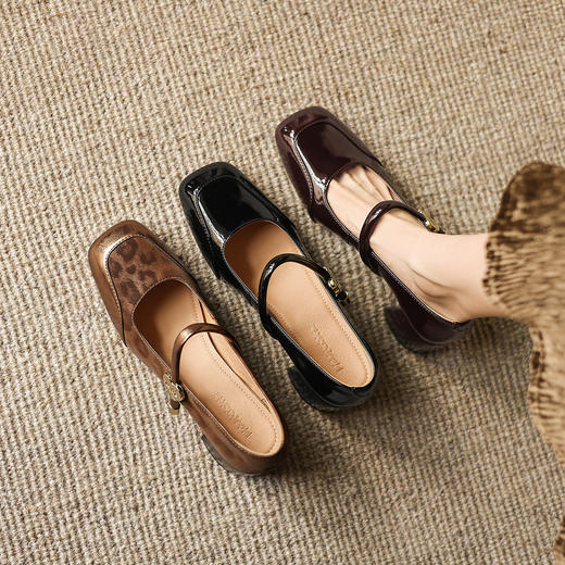 阿么手工女鞋豹纹拼接浅口玛丽珍鞋2025新款小众出游百搭鞋子5CM 商品图4