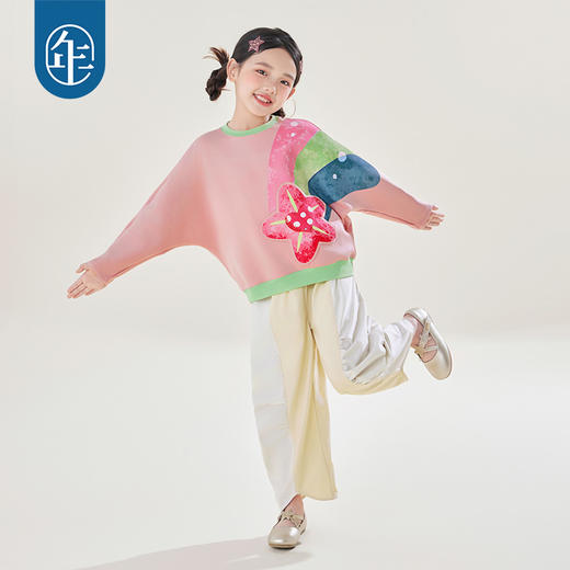 年衣童装女童卫衣秋季新款宽松儿童甜美蝙蝠袖套头打底上衣演出服星芒派对卫衣 商品图0