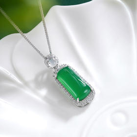 子佩集S925银【碧影长宁】套链【TL015849】纯银绿玉髓方块无事牌项链2507