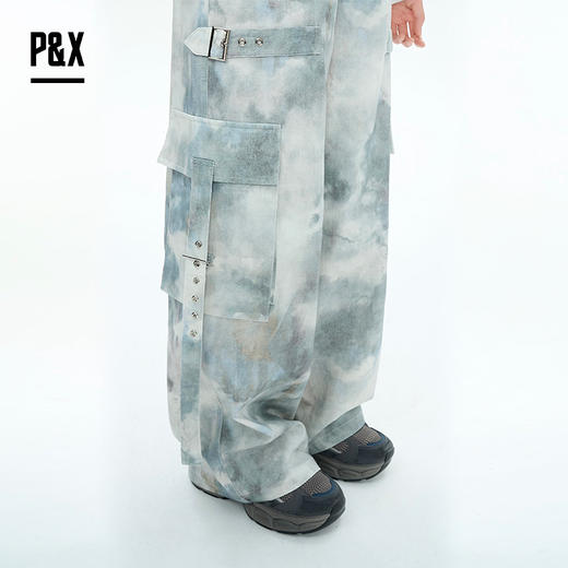 P&X设计师女装2025秋季阔腿工装裤扎染休闲长裤825309176 花色 商品图3