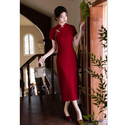27601红装婚宴旗袍2025春夏新款改良中式送考妈妈红色旗袍 商品图2