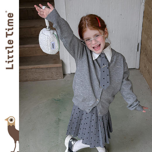 littletime女童套装2025秋冬新款洋气波点学院风毛衣半身裙三件套 商品图4