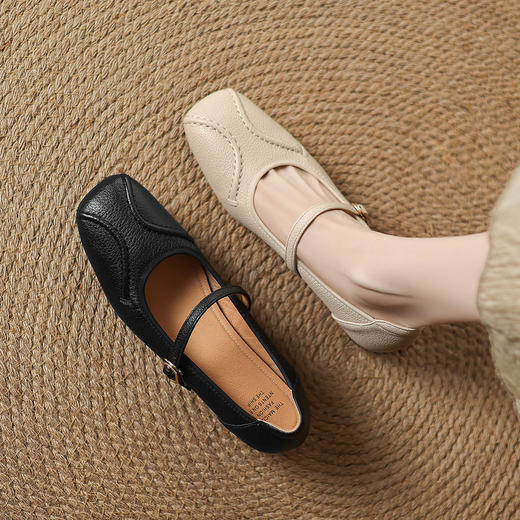 【预售5天】3cm~法式复古羊皮玛丽珍小皮鞋女新款方头粗跟一字带浅口单鞋DS&603 商品图4