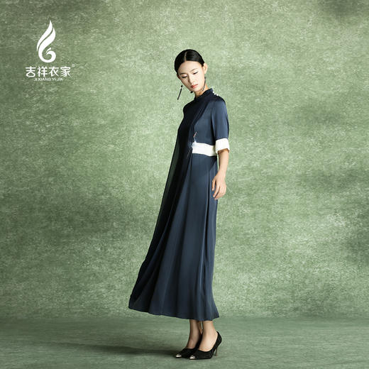 吉祥衣家新中式国风夏新款裙子气质修身显瘦女装逸鹤连衣裙 商品图1