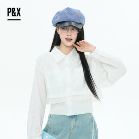 P&X设计师女装2025秋季长袖休闲常规梭织短款衬衫825305264 白色