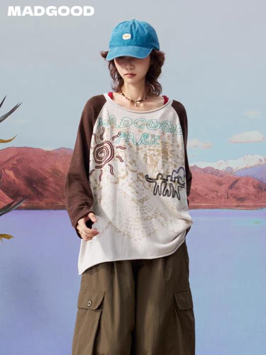 马得工地/MDGDMY13292/插肩袖图腾印花卷边上衣 商品图0