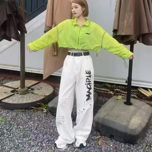 N纽扣腰涂鸦字母磨破设计阔腿裤（白）夏季152090140321 商品图0