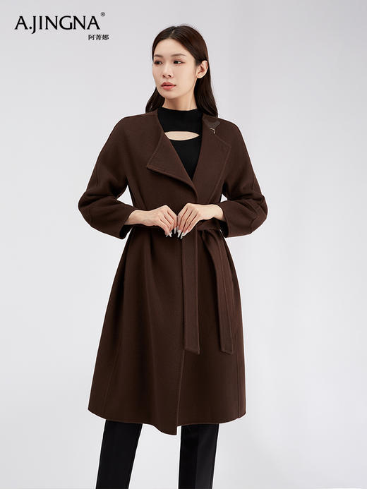 【商城同款】阿菁娜流畅活页领长款山羊绒大衣F30D211021 商品图1