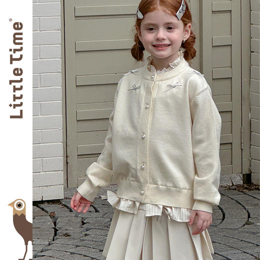 littletime女童套装2025秋冬新款洋气蝴蝶结针织衫百褶裙两件套 商品图1