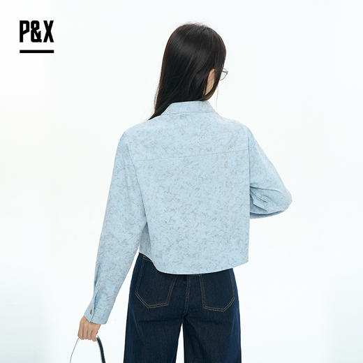 P&X设计师女装2025秋衬衫内搭两件套短款上衣825315172 蓝/灰 商品图4
