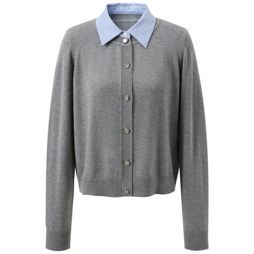 三彩2025冬季新款假两件翻领针织衫长袖开衫简约显瘦百搭M 商品图4