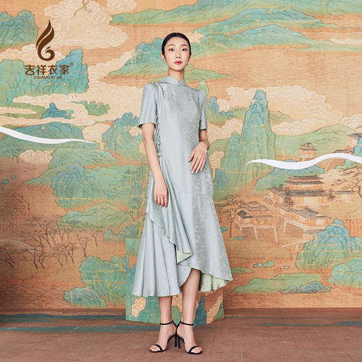 吉祥衣家中国风新中式复古女装2025新款女装余音袅袅真丝连衣裙 商品图0