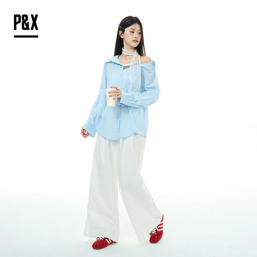 P&X设计师女装2025秋季长袖法式衫假两件衬衫825328096 蓝色 商品图1