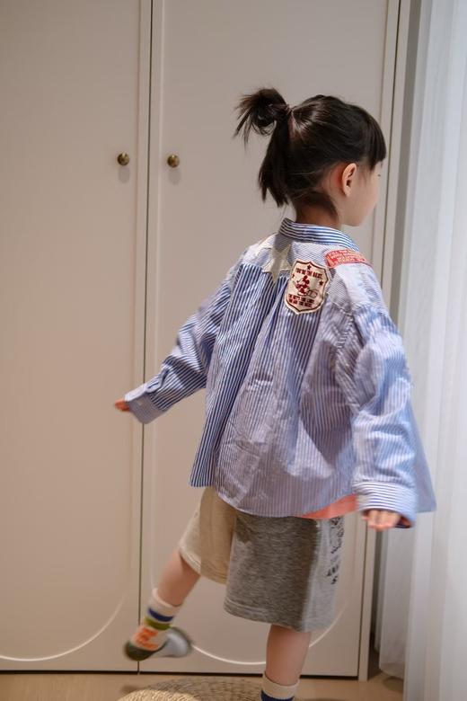 2025早秋新款DD儿童卡通老鼠联名星星贴布竖条纹拼接长袖衬衫！ 商品图1