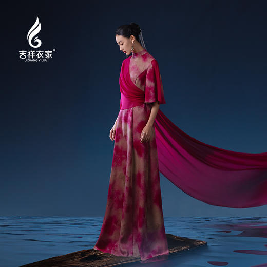 吉祥衣家新中式复古女装2025新款春夏款女装颜如舜英真丝连衣裙 商品图2