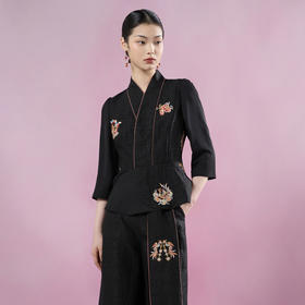 吉祥衣家新中式国风桑蚕丝气质修身女装鸾鸟凤皇真丝上衣