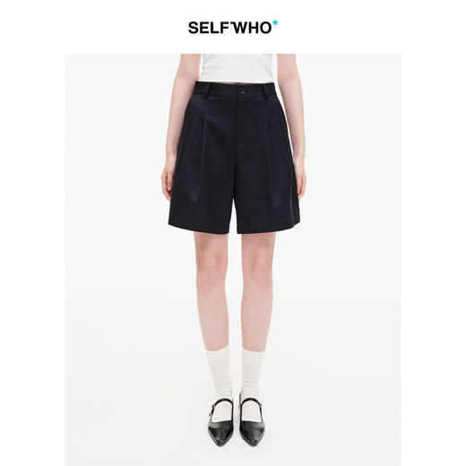 [宋佳同款]SELFWHO羊毛混纺压褶西裤短裤女2025秋新款通勤休闲裤 商品图0