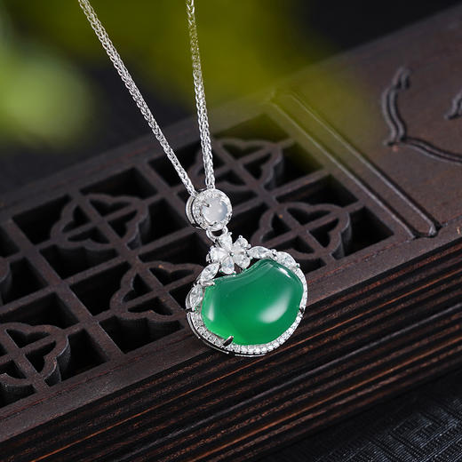 子佩集S925银【绿意含芳】套链【TL015844】纯银绿玉髓如意锁项链2507 商品图3