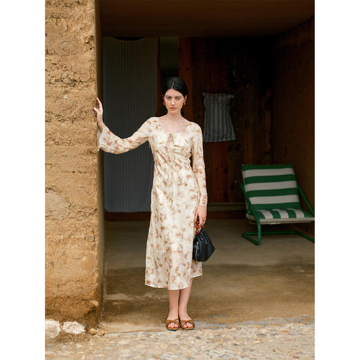 HeyDress晕染印花圆领飘带连衣裙 商品图0