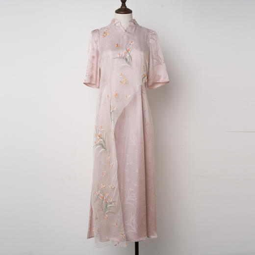 吉祥衣家新中式国风桑蚕丝裙子气质修身女装栩栩然蝴蝶连真丝衣裙 商品图0