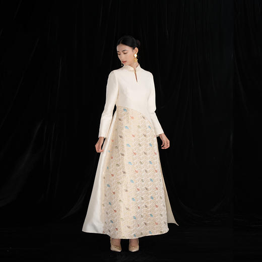 吉祥衣家新中式高级感气质优雅轻奢修身小香风云霓纷兮真丝连衣裙 商品图4