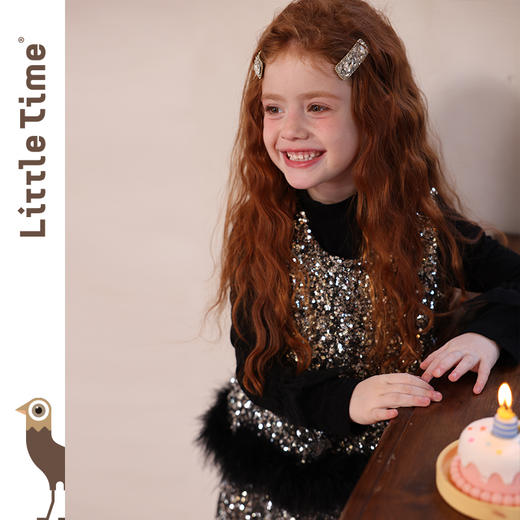 littletime女童套装2025新款儿童洋气亮片背心毛毛半裙女孩两件套 商品图2