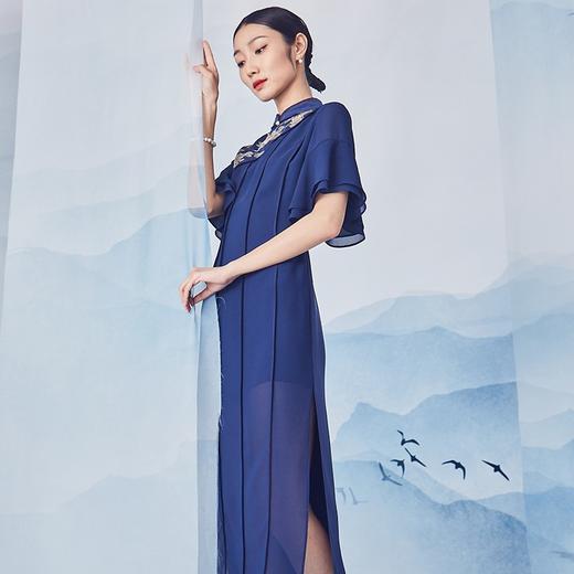 吉祥衣家新中式国风高定真丝高端气质显瘦修身女装楼笙连衣裙 商品图2