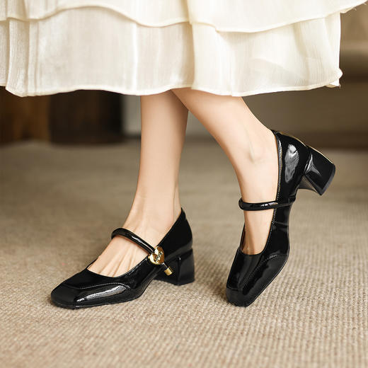 阿么手工女鞋豹纹拼接浅口玛丽珍鞋2025新款小众出游百搭鞋子5CM 商品图2