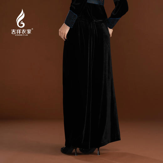 吉祥衣家弹力时尚气质新中式桑蚕丝提花阔腿裤云容漫卷裤子 商品图3