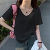 （夏末清仓 69.9元3件限时秒杀！设满减加购3件立减！！）鹅蛋领短袖T恤 夏季2025新款V领宽松慵懒风大领口显瘦上衣女 商品缩略图6