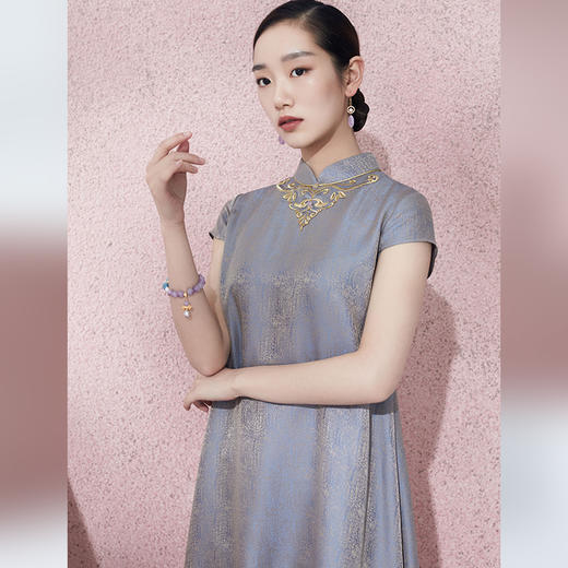 吉祥衣家新中式国风夏款桑蚕丝高端气质修身显瘦女装朝夕连衣裙 商品图4