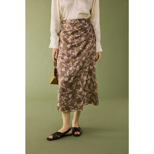 HeyDress抽褶缎面碎花半裙 商品图0