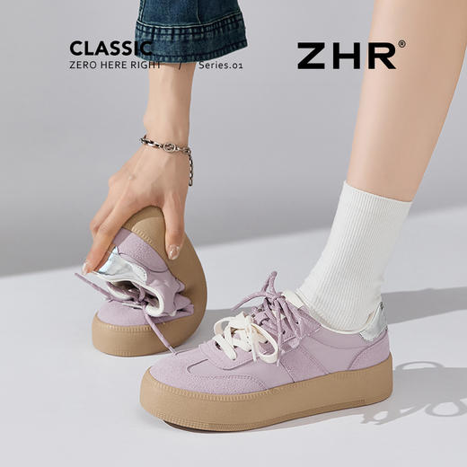 ZHR紫色德训鞋女夏季新品2025透气软底阿甘鞋轻便厚底多巴胺鞋子 商品图2