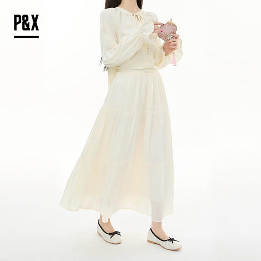 P&X设计师女装2025秋季法式公主风梭织半身长裙 825307104 杏色 商品图3