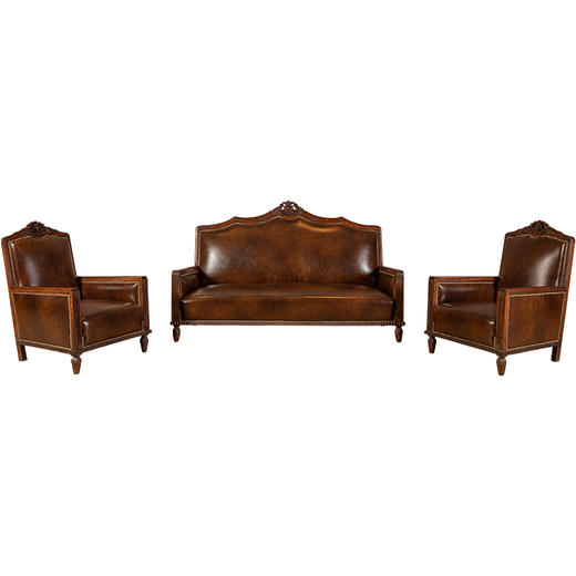 民国	红木海派皮面软包沙发成套（一套三件） 商品图5