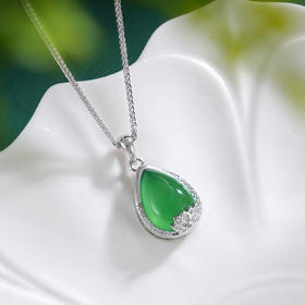 子佩集S925银【荷风纳吉】套链【TL015848】纯银绿玉髓水滴莲花项链2507