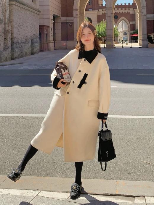 【YW】无忧购秋冬韩版设计感撞色翻领灰色大衣女慵懒风松弛感长款毛呢外套8807（截单后3-5天发货） 商品图4