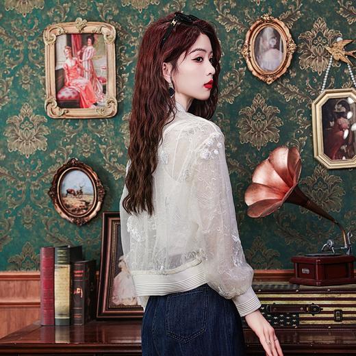 高品质气质国风刺绣棒球服短外套夏季薄款透气防晒衫别致钉珠上衣 商品图2