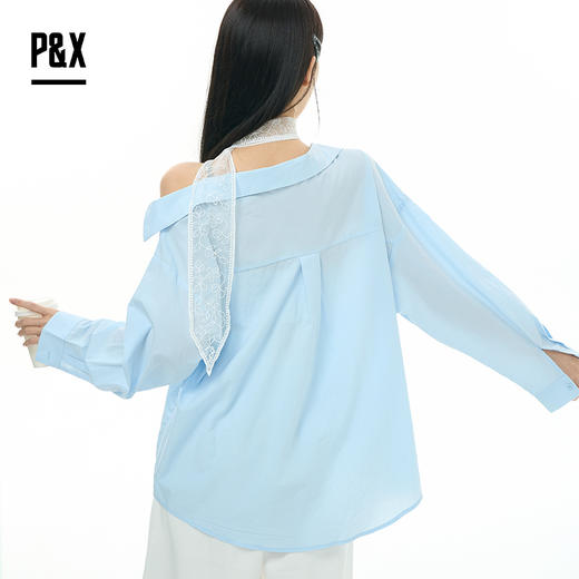 P&X设计师女装2025秋季长袖法式衫假两件衬衫825328096 蓝色 商品图4