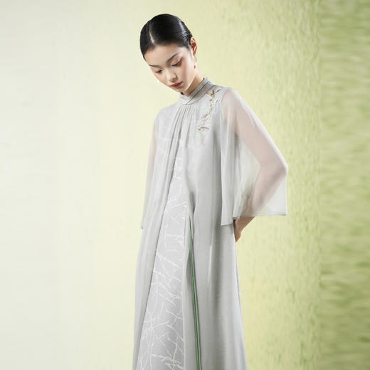 吉祥衣家新中式国风新款长裙子气质女装叶如翠羽真丝连衣裙女夏 商品图4