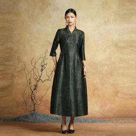 吉祥衣家新中式国风新款高端气质修身女装墨怀若谷高定真丝连衣裙