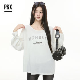 P&X设计师女装2025秋季字母印花T恤两件套上衣 825315183 白色