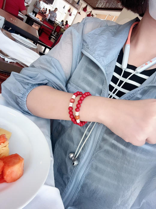 2025·帝王朱砂·猛犸xiang牙古法大漆珠手串(现货) 商品图6